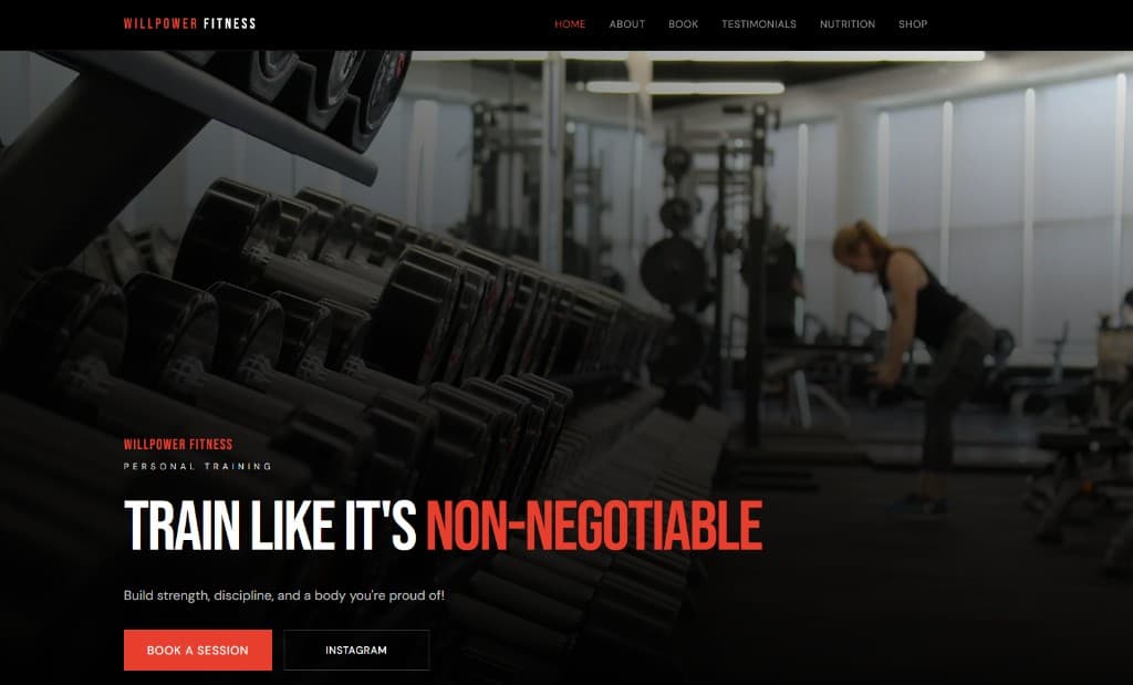 Willpower Fitness — homepage preview